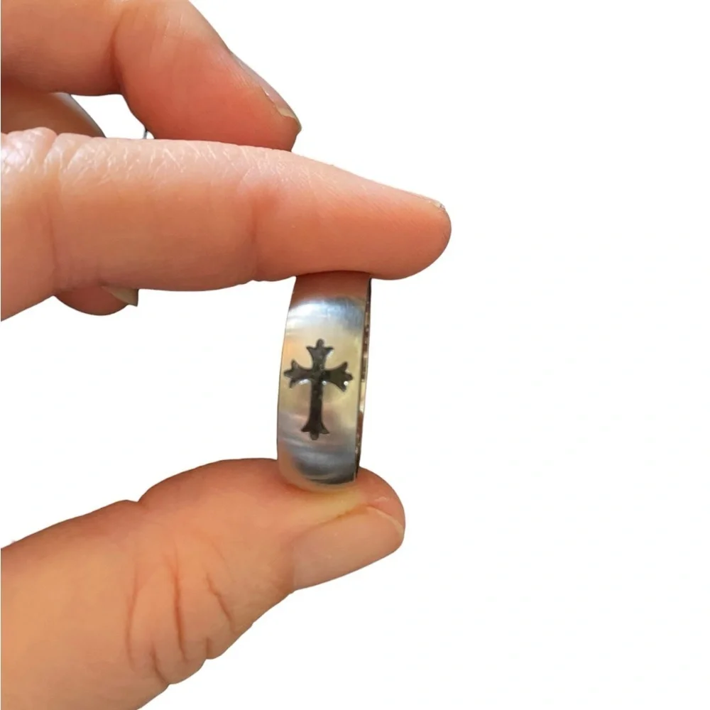 Stainless Steel Cross Ring band polished finish Black Cross Gothic Rock Biker